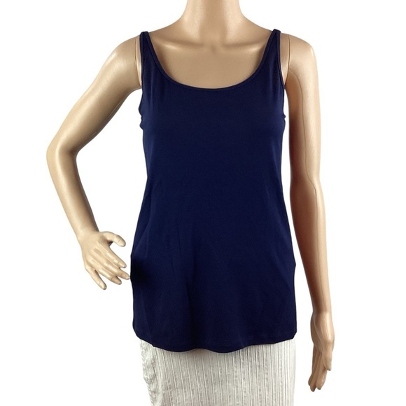 Eileen Fisher Petite Silk Tank Top Size MP Navy Blue - Picture 1 of 7